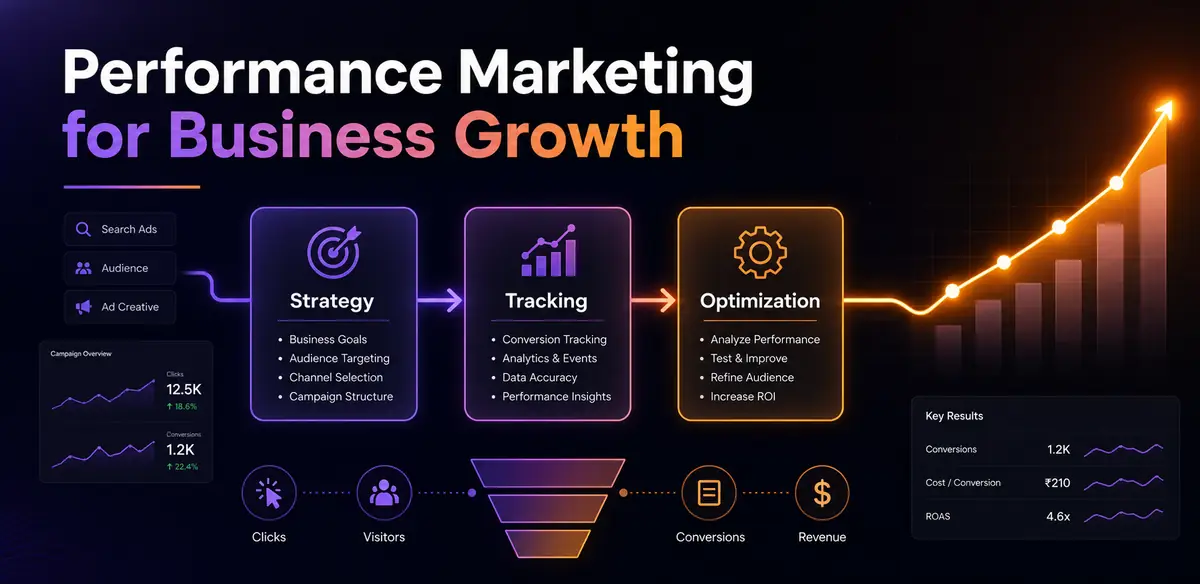 Performance Marketing for Business Growth system showing strategy tracking and optimization