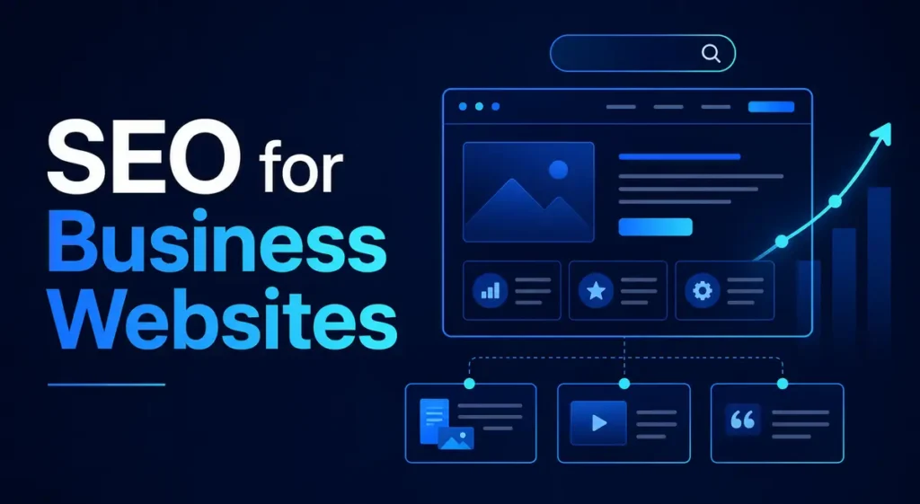 SEO for Business Websites strategy showing search visibility and content structure