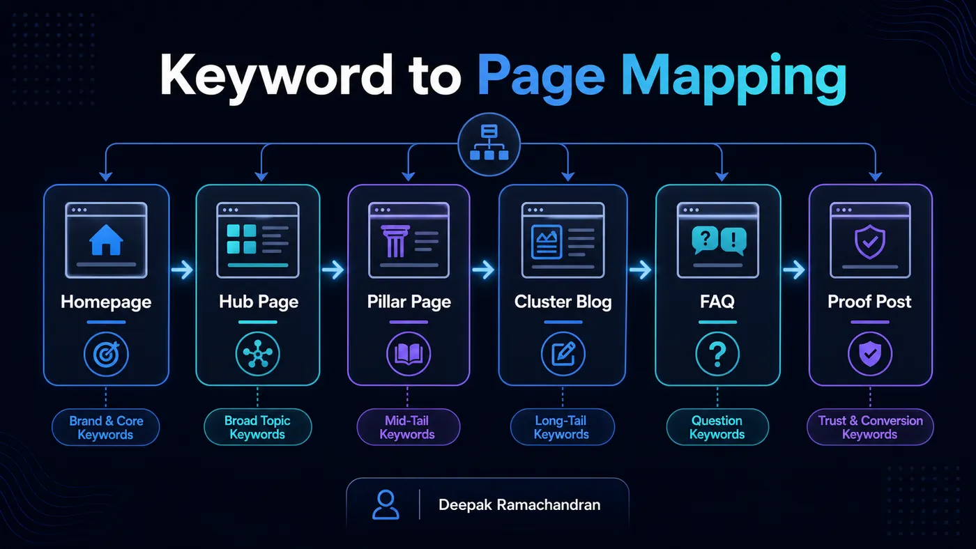 Keyword to page mapping for SEO website structure
