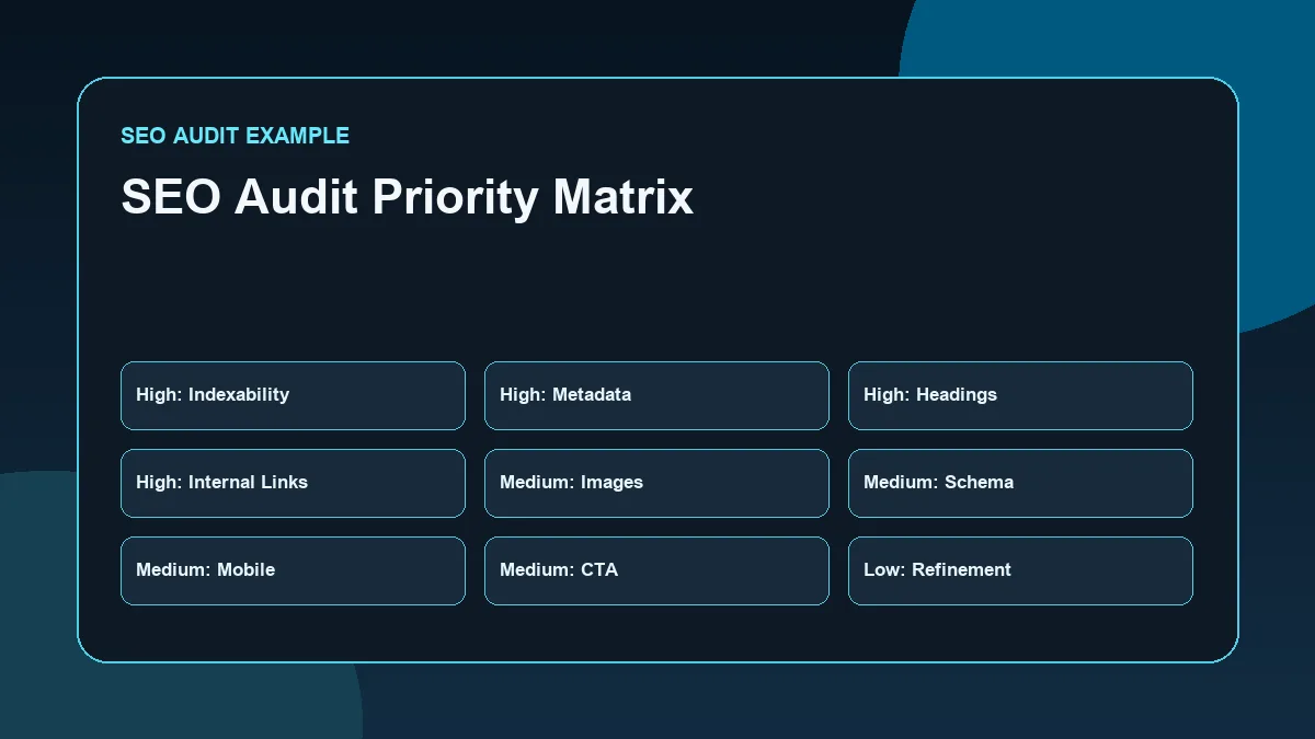 SEO audit priority matrix for website improvements