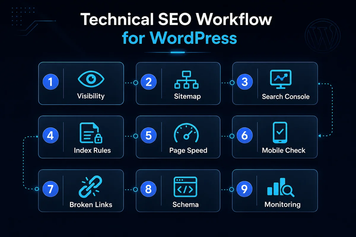 Technical SEO workflow for WordPress service websites