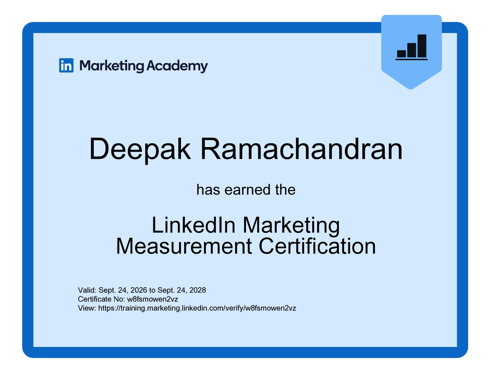 Deepak Ramachandran LinkedIn Marketing Measurement Certification